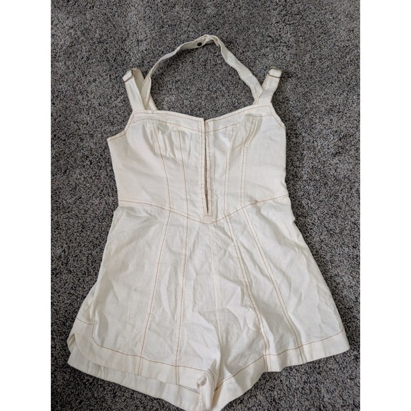 Urban Outfitters Pants - Urban‎ Outfitters Cream Linen Blend Corset Halter Romper XS/S Contrast Stitching